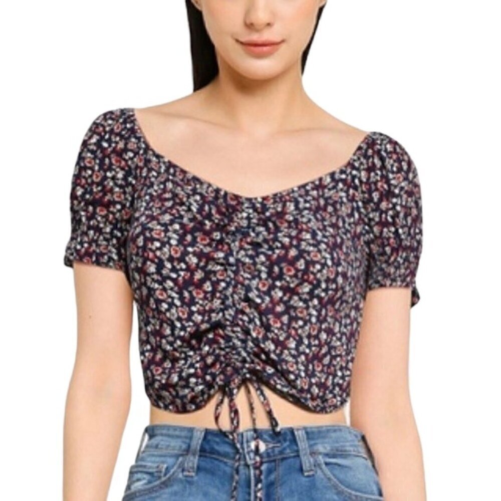 HOLLISTER Cinched Front Floral Cropped Top - Size Large